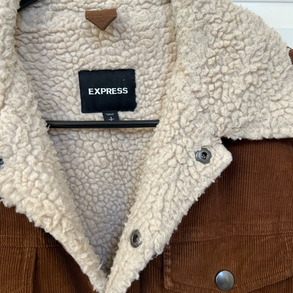 Express Caramel Corduroy Faux Sherling Trucker Jacket - Picture 2 of 3